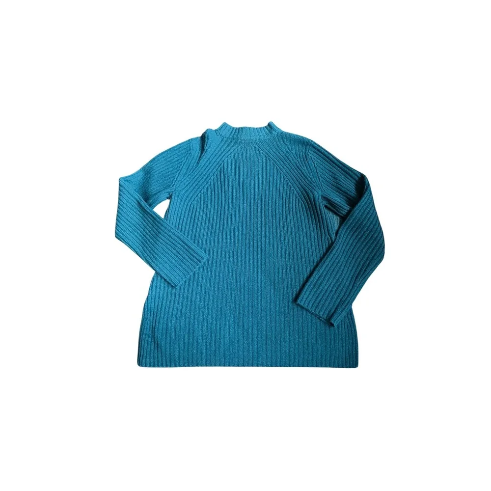 Vince Wool Cashmere Ribbed Tunic Sweater Mock Neck Side Slit Tide Pool Blue XS